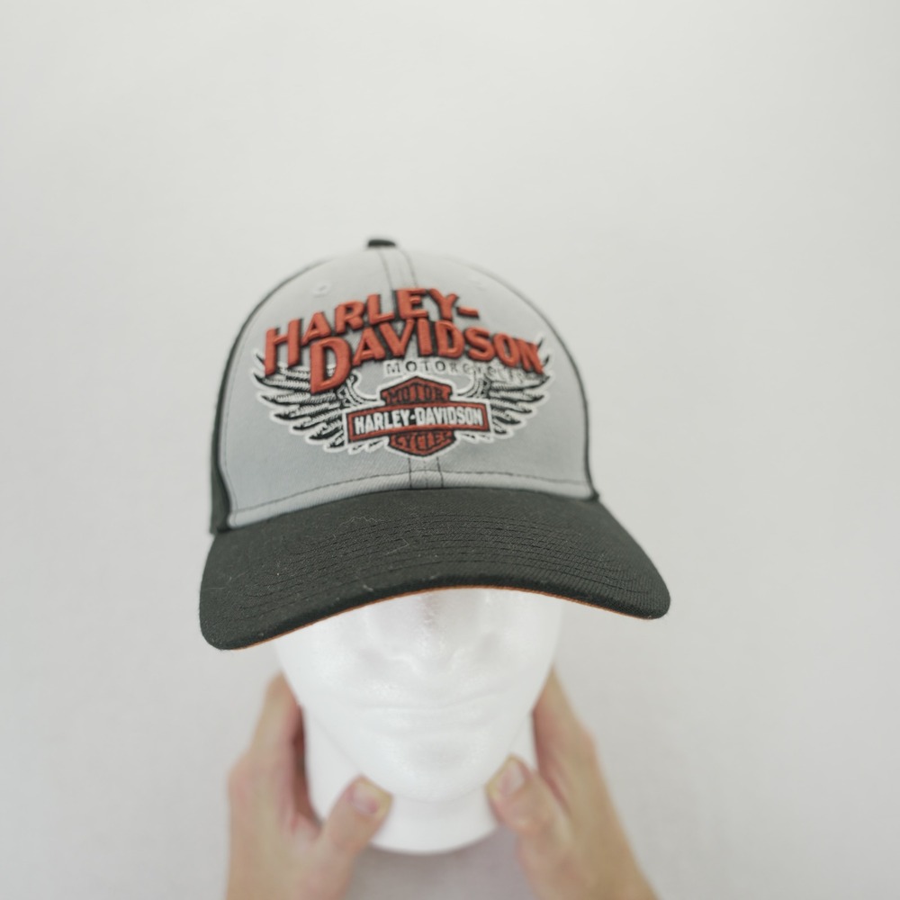 Harley-Davidson New Era 39THIRTY Hat Grey Black Orange Winged Logo Est 1903 Cap